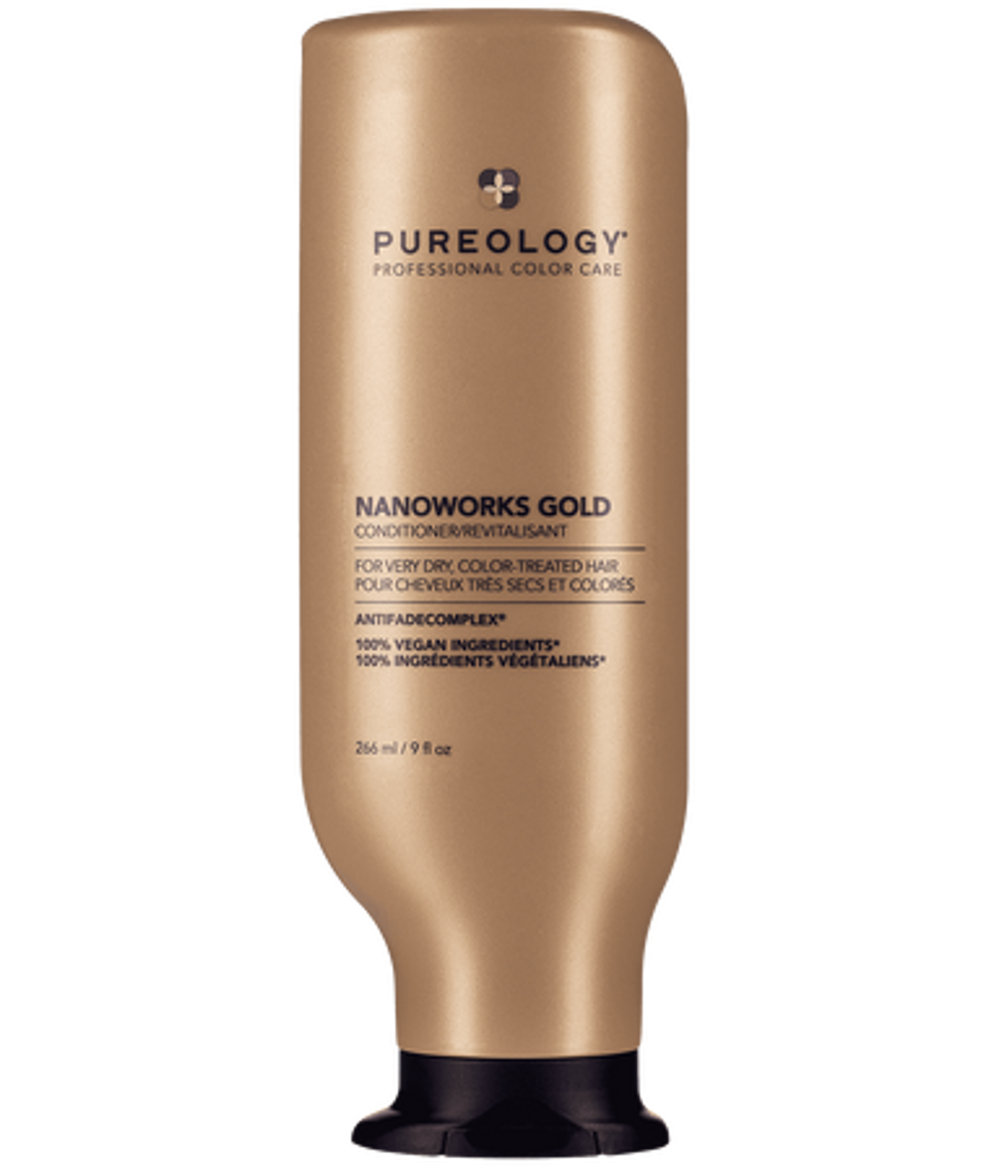 Pureology Nanoworks Gold conditioner bottle, gold plastic with flip-top cap