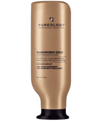 Pureology Nanoworks Gold conditioner bottle, gold plastic with flip-top cap