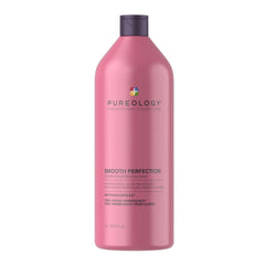 Pureology Smooth Perfection conditioner bottle, pink plastic with purple cap