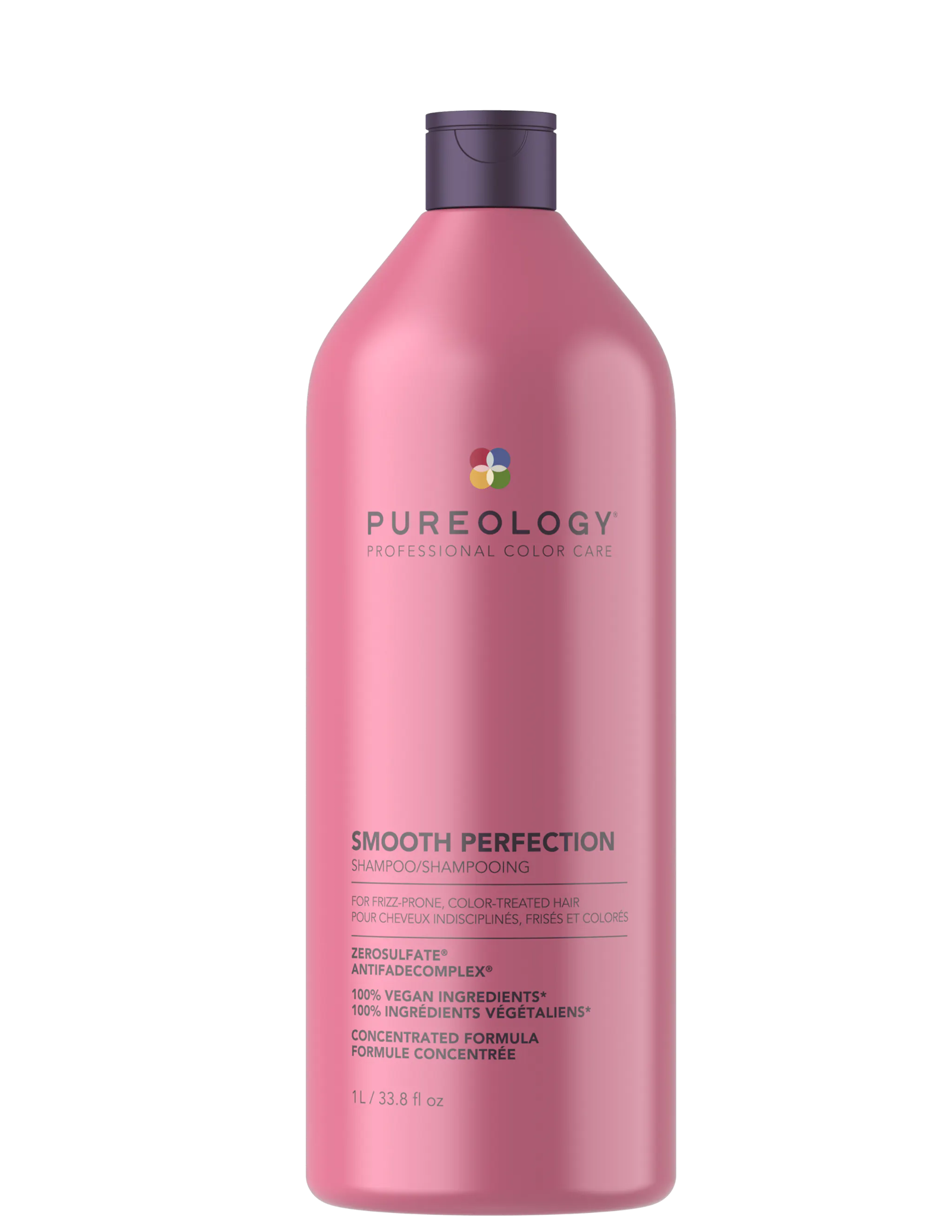 Pureology Smooth Perfection shampoo bottle, pink plastic, 1L