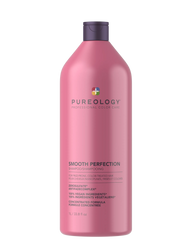 Pureology Smooth Perfection shampoo bottle, pink plastic, 1L
