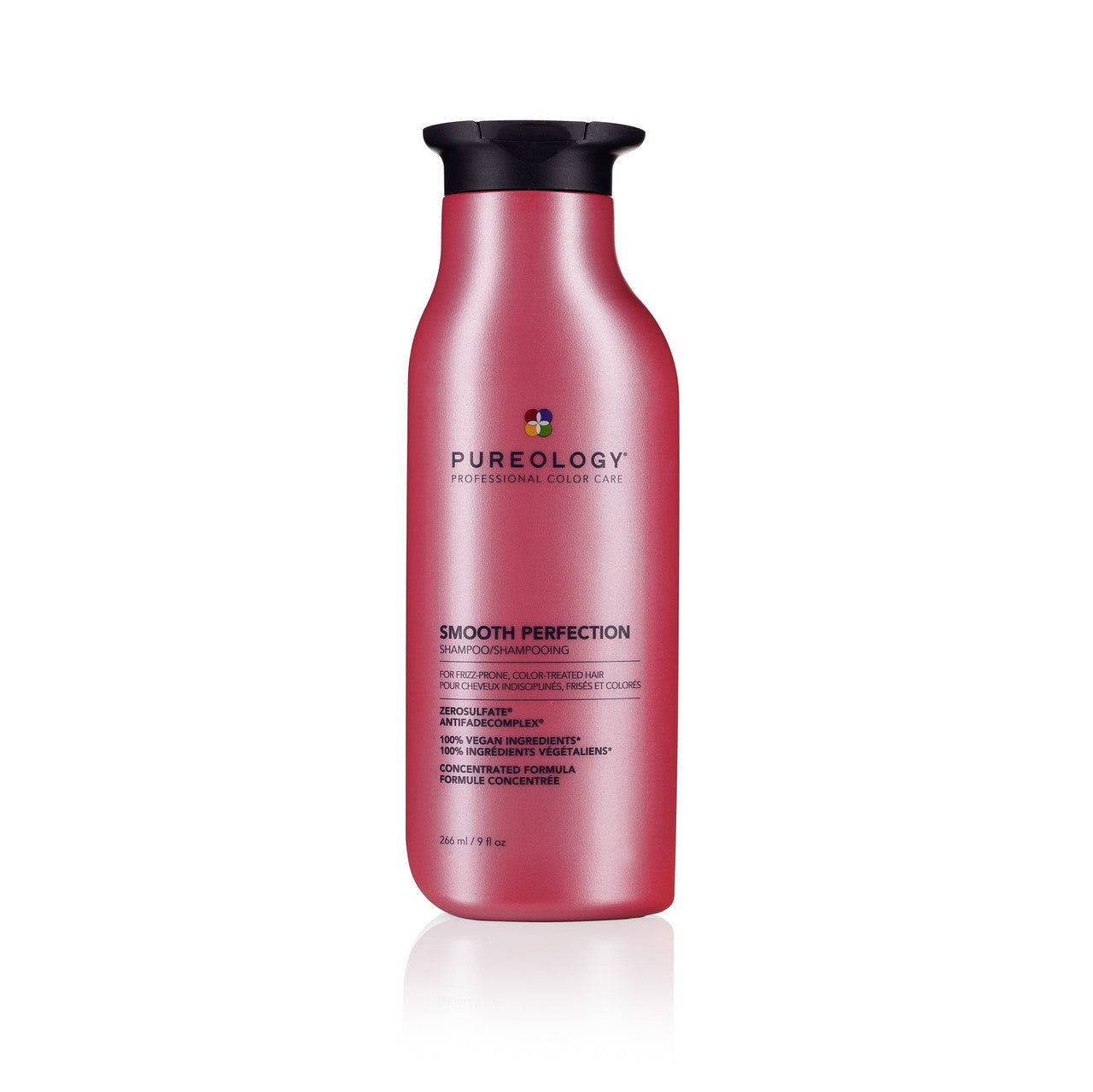 Shampoo bottle with red finish and black cap, Smooth Perfection label