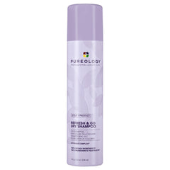 Pureology dry shampoo bottle with purple cap and label, 150g