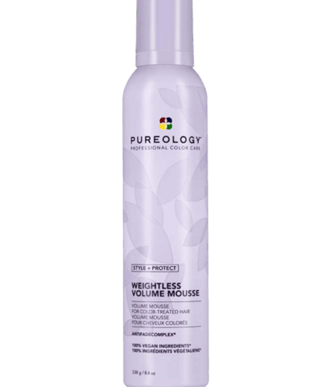 Pureology weightless volume mousse bottle, clear lavender pump dispenser, 238 g