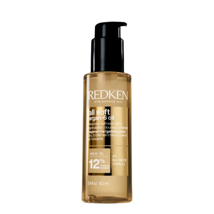 Amber argan oil pump bottle with black cap, front label visible