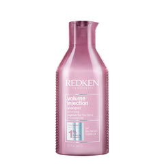 Redken Volume Injection shampoo bottle, purple pump bottle