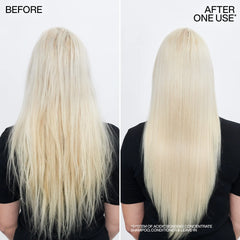 Blonde hair, before-and-after one-use comparison