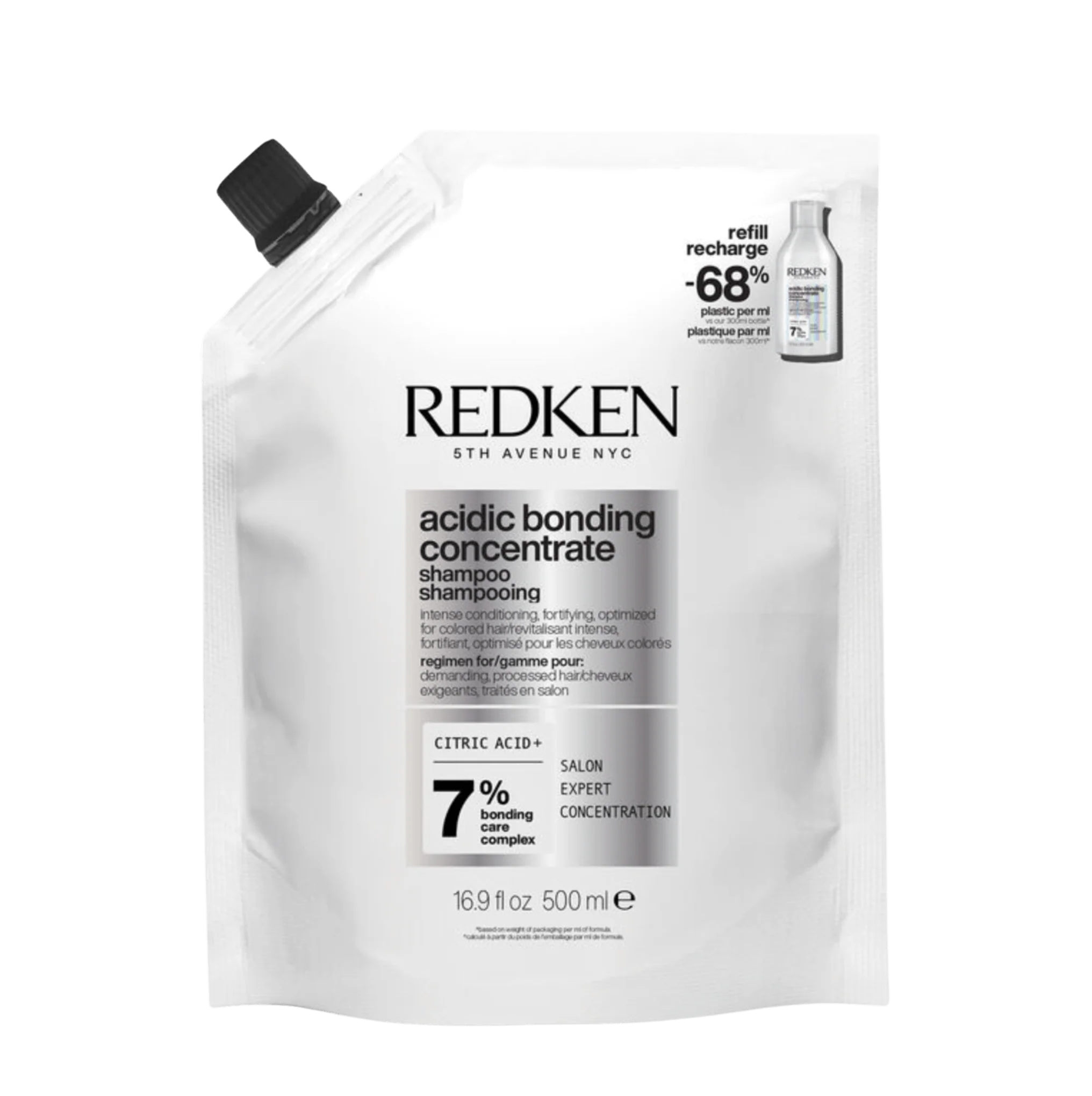 Redken acidic bonding concentrate shampoo refill pouch, 500 ml, white pack