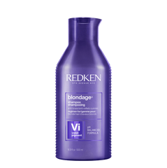 Redken blondage shampoo bottle, violet bottle with front label and 500ml size