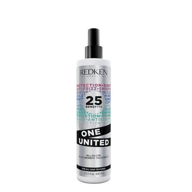 Redken One United hair treatment bottle with black pump cap, 400 ml