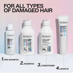Redken acidic bonding concentrate conditioner lineup with four bottles and tube