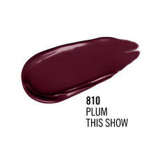 Matte liquid lip color swatch in plum purple, shade 810