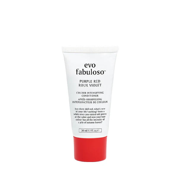 Mini color intensifying conditioner tube, white with red base and 'evo fabuloso' text