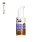 Just Herbs hair serum bottle with pump, rosemary & bhringraj label