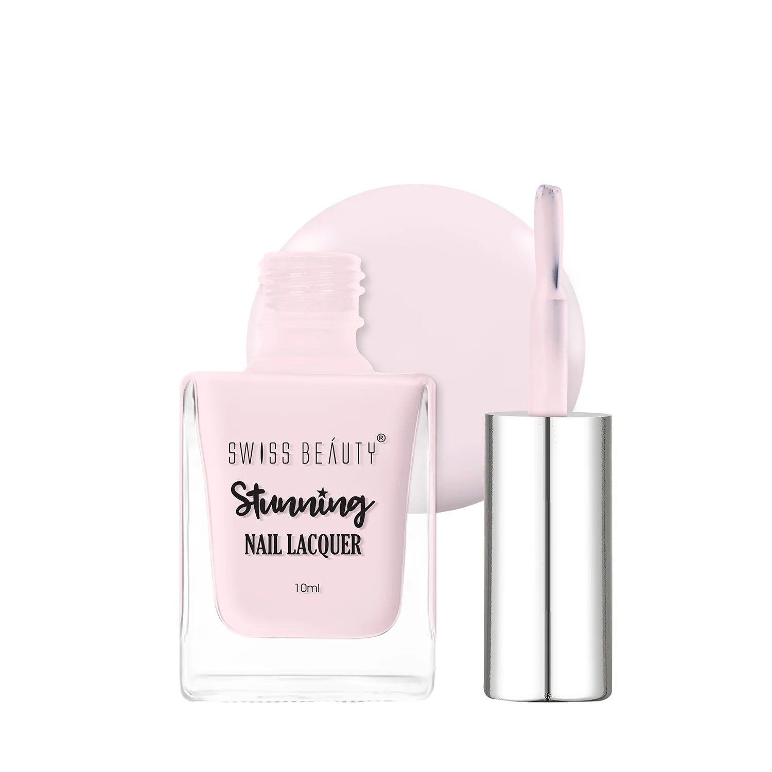 Nude pink nail lacquer bottle with cap and brush applicator