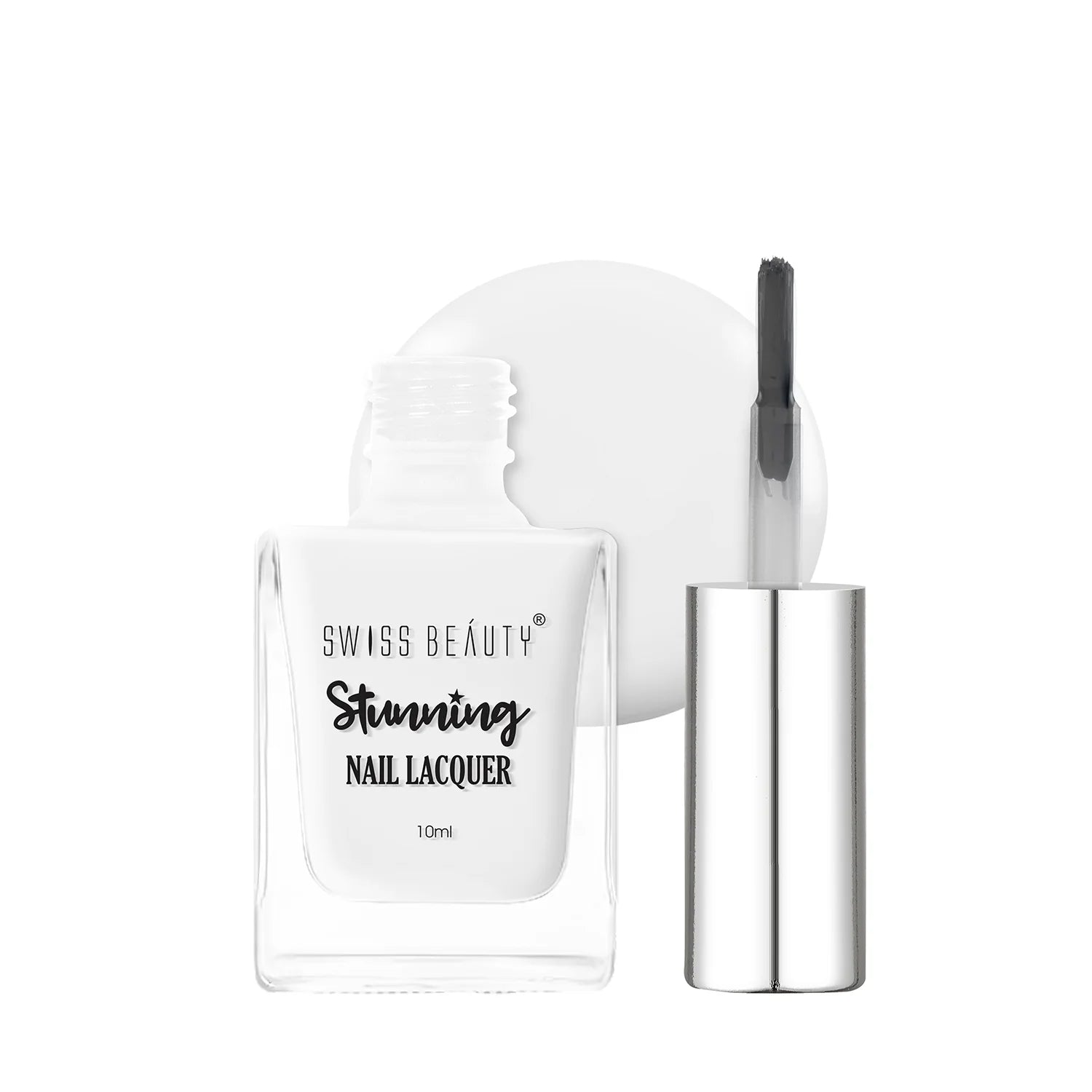 Swiss Beauty nail lacquer set: clear polish bottle with cap and brush applicator