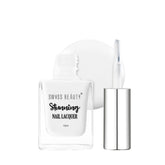White nail lacquer bottle with silver cap and applicator tube