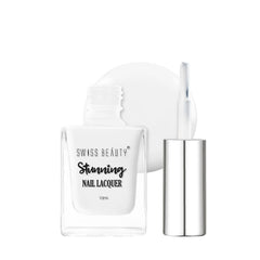White nail lacquer bottle with silver cap and applicator tube