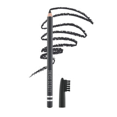 Gray eyebrow pencil with spoolie brush tip and eyebrow swatch lines