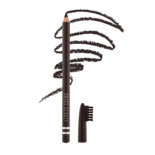 Eyebrow pencil in light brown shade with swatched brow strokes