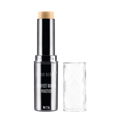 Foundation concealer panstick in creamy ivory, silver tube with open cap