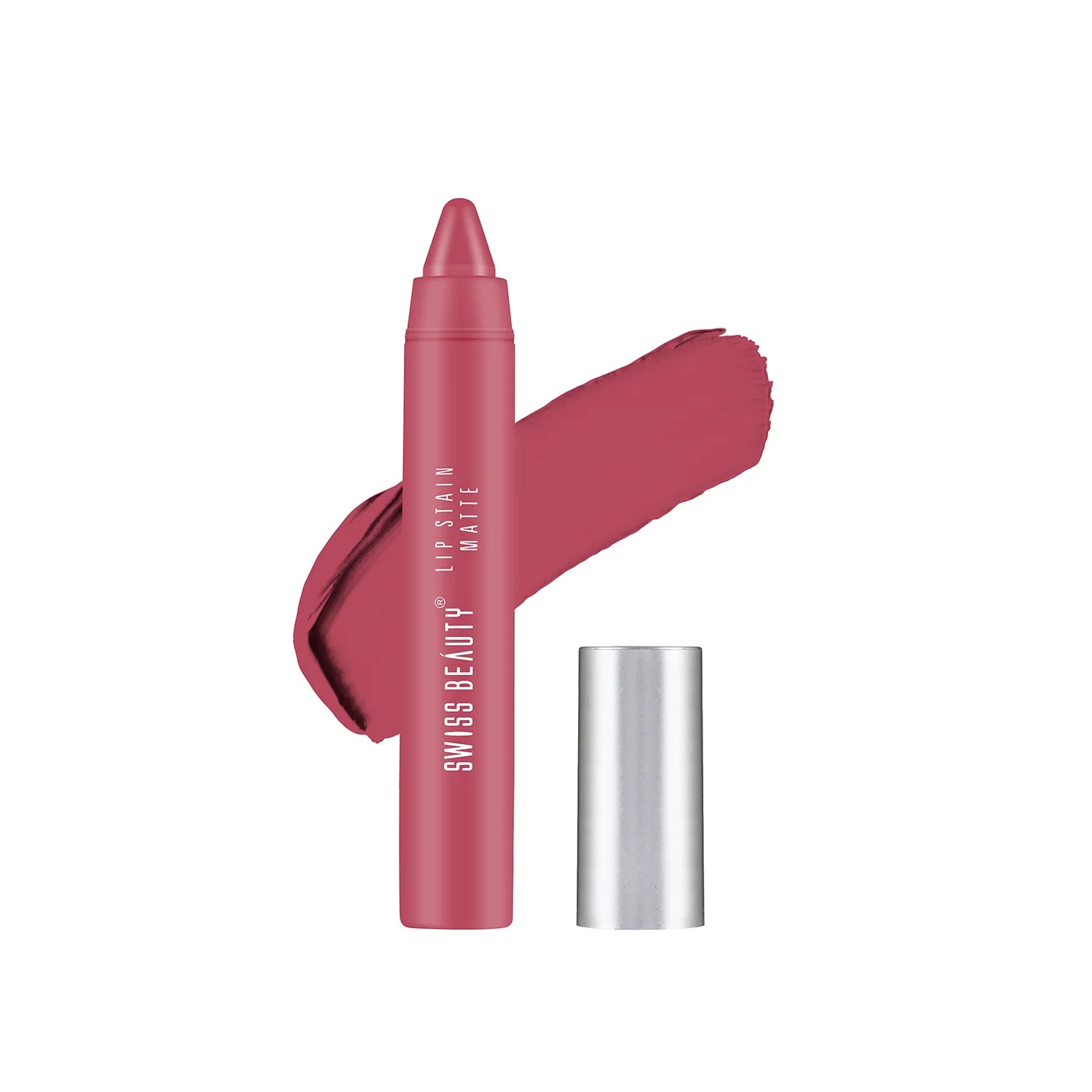 Matte lip stain lipstick in mauve-pink with silver cap