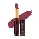 Matte waterproof mauve lipstick in gold-capped tube