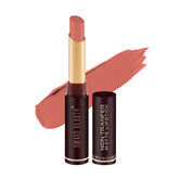 Matte waterproof lipstick in warm nude-brown, with tube and open bullet showing color