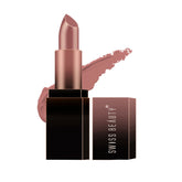 Nude HD matte lipstick bullet with matching tube and open black outer case