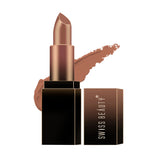 Matte lipstick in warm brown shade with gold cap and black square base