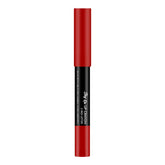 Red matte lip crayon stick, black labeled body