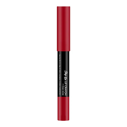 Pink rose matte lip crayon with red cap and black barrel