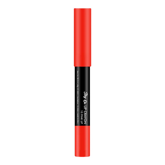 Matte lip crayon in red tube with black label band, twist-up style.
