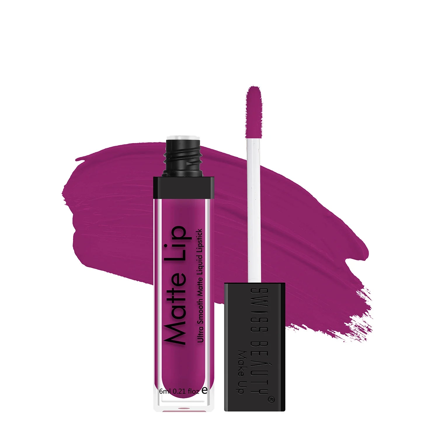 Matte lip liquid lipstick with applicator wand, wine-plum shade