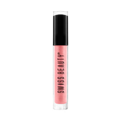Pink lip gloss in a clear tube with black cap