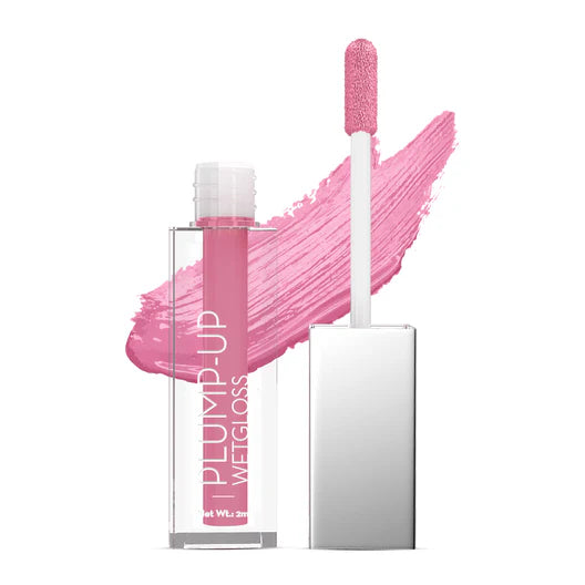Swiss Beauty plump-up wetgloss lip gloss in mauve with applicator tip and open tube