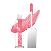 Lip gloss applicator and bottle with pink glossy shade