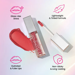 Plump-up WetGloss lip gloss tubes with gloss swatches and applicator