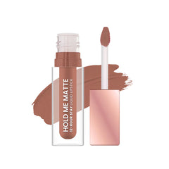 Nude matte liquid lipstick with doe-foot applicator and closed cap