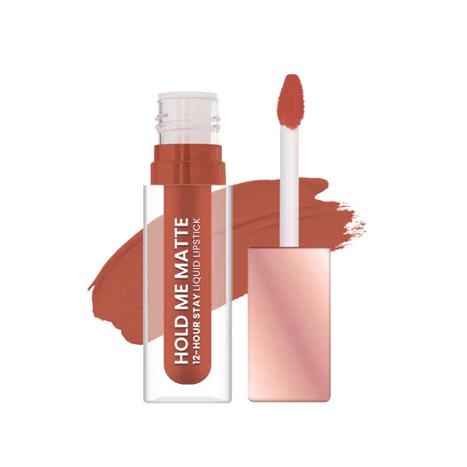 Matte liquid lipstick, coral red shade with applicator wand