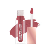 Matte liquid lipstick in mauve shade with applicator and swatch