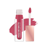 Matte liquid lipstick, intensely pink shade with applicator and swatch