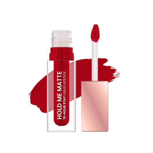 Matte liquid lipstick with red applicator wand, plus bottle in Lover Boy Red shade