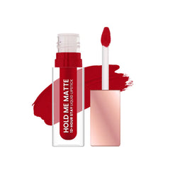 Matte liquid lipstick with red applicator wand, plus bottle in Lover Boy Red shade
