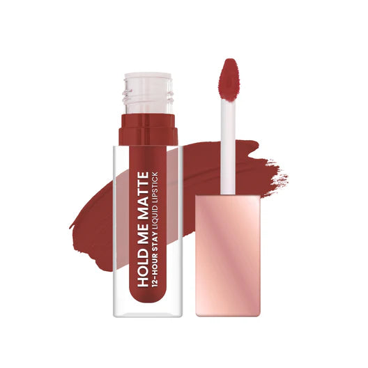Matte liquid lipstick with wand applicator and brown smudge on brush