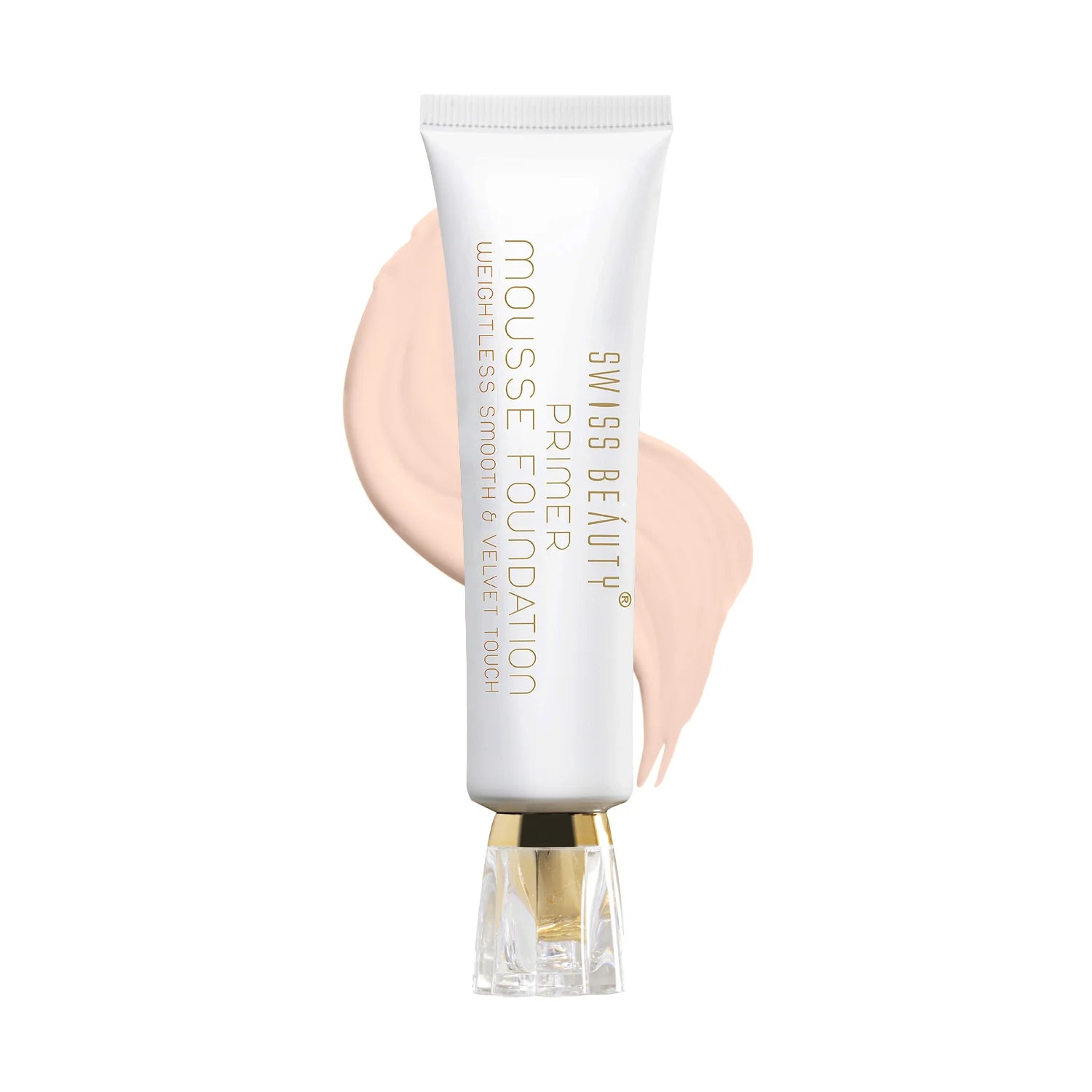 Swiss Beauty Primer Mousse foundation tube, white with gold nozzle; Rose-Blush 02
