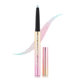 Holographic eyeliner pen with pink shimmer line and gold-toned tube