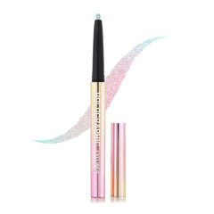 Holographic eyeliner pen with pink shimmer line and gold-toned tube