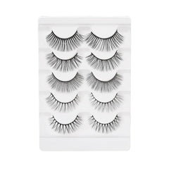 3D false eyelash strip set with four layered lash pairs on backing card