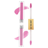 Duet lipstick set: pink tube, doe-foot applicator, matte and gloss swatches